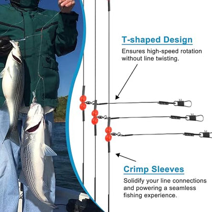 Fishing Leaders Saltwater Tackle Surf Fishing Rigs High Strength Steel Fishing Wire Leaders with Swivel Snaps Beads Gear Equipment for Lures Bait Hooks, 1Arm 2Arms & 3Arms - color: Black
