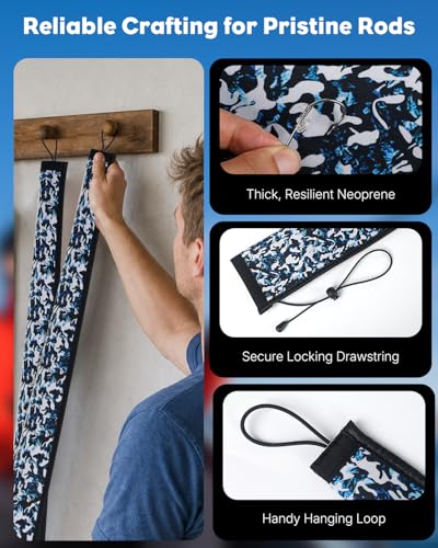 Pawfly Neoprene Fishing Rod Sleeve with Straps, Resistant Fishing Rod Socks | Lightproof Fishing Pole Sleeves, Fishing Rods Sleeve, for Transport, Storage, Protect Casting, Trolling & Spinning Rods - size: 65" - 1 Pack (w/ 1 Strap)