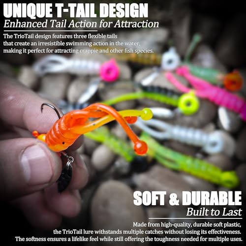 Crappie Lures Jig Heads Worms Swimbaits Kit, 110 Pcs Underspin Crappie Fishing Jig Heads Soft Plastic Grub Baits for Panfish Bluegill Bass Trout Freshwater Saltwater - color: 110Pcs - Crappie Jigs, Split TriTail Grub