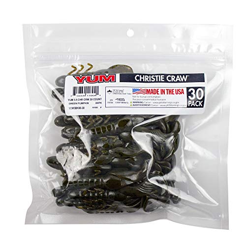 YUM Christie Craw – 3.5″ Soft Plastic Crawfish Bait Bulk Pack for Bass Fishing – Hyper-Action Swim-Claws Creature Lure for Flipping, Pitching & Jig Trailers (Multi-Pack) - color: Green Pumpkin