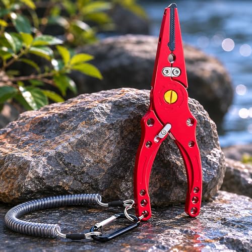 Aluminum Alloy Fishing Pliers with Cutter, Hook Removal & Split Loop Tool, Nylon Sheath Included, 300g Lightweight, Red - color: Red