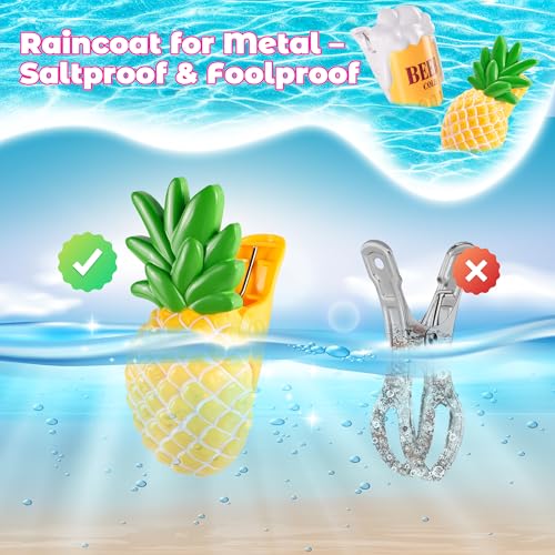 8 Pack Towel Clips for Beach Chairs, Durable and Jumbo Size Parrot Towel Clips, Portable Cute Creative Beach Towel Clip for Beach Chairs Cruise Patio Pool or Daily Use - style: Pineapple+Beer+Parrot+Fish