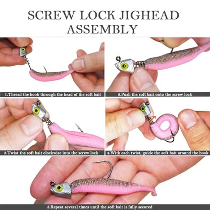 Screw Lock Swimbait Jig Heads 15 Pack, 3D Chartreuse Eyes & Sharp Hooks, Lead Fishing Jigheads for Bass Fishing, 1/8oz, 3/16oz, 1/4oz, 3/8oz - size: 1/4oz-15Pcs