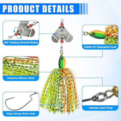 Fishing Buzzbait Lures Bass Spinnerbait Kit Buzz Bait Multicolor Swimbait Metal Jig Lure for Bass Pike Trout Fishing - color: A- 6pcs