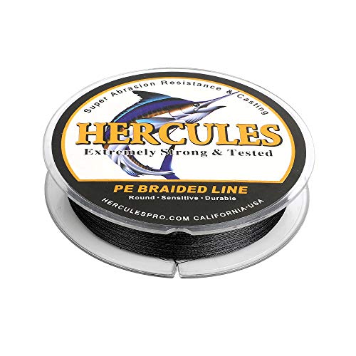 HERCULES Cost-Effective Super Strong 4 Strands Braided Fishing Line 6LB to 100LB Test for Salt-Water, 109/328 / 547/1094 Yards (100M / 300M / 500M / 1000M), Diam# 0.08MM - 0.55MM, Hi-Grade - color: Black, size: 6LB(2.7KG)-0.08MM-1094YDS(1000M)