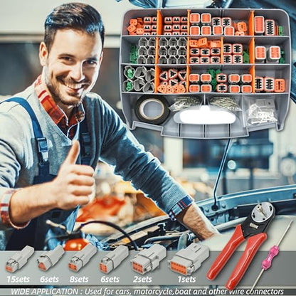 482 PCS DT Deustch Connector Kit, 2 3 4 6 8 12 Pin Waterproof Automotive Electrical Connectors, Including Deutsch Crimping Tool, Removal Tool, 16# Solid Contacts - size: 482Pcs Deutsch Connector Kit