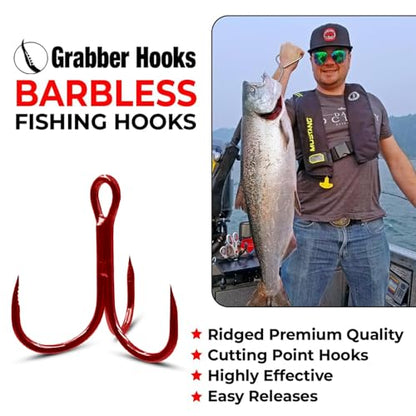Maruto Barbless Treble Fishing Hooks, Sharp and Strong Japanese High Carbon Steel, Sizes #1 to #8, Available in Black & Red
