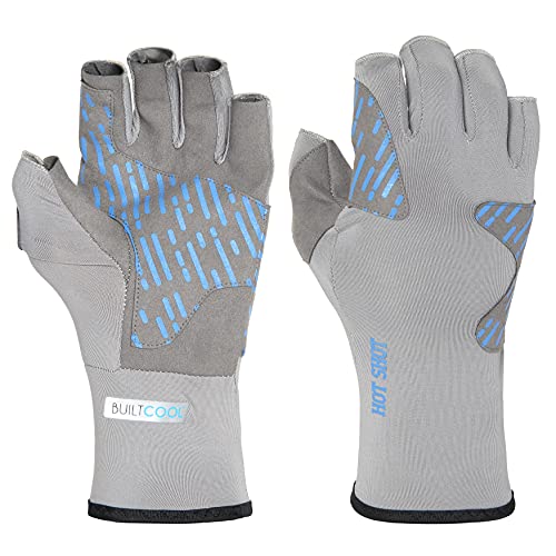 HOT SHOT Men's Fingerless Reinforced Fishing Gloves with UV Protection – UPF 50 Outdoor Cooling Sun Gloves - color: Gray, size: Large