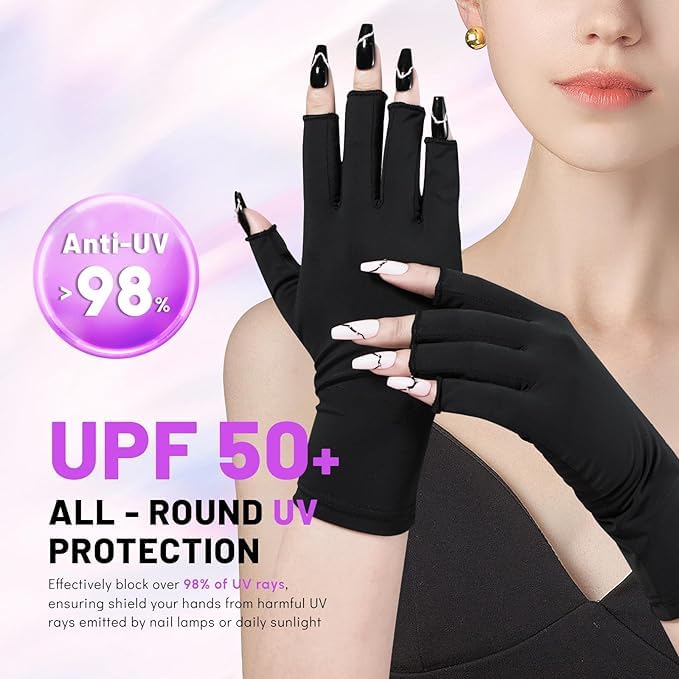Utaly Women Sunblock Fingerless Gloves Non-Slip UV Protection Driving Riding Summer Outdoor Gloves for Women Girls - color: Black
