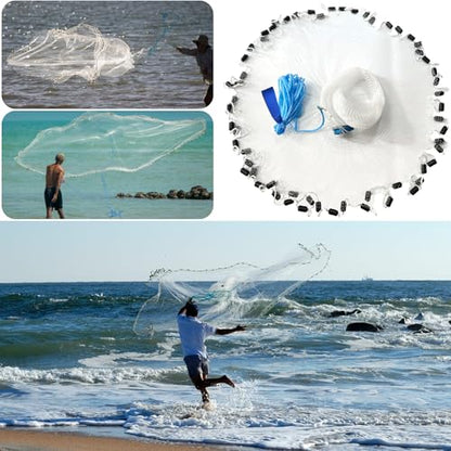 Fishing Cast Net Saltwater Casting Net 3/8 Mesh with Heavy Duty Black Weights Monofilament Throw Nets for Fishing Bait with Bag 4FT 5FT 6FT 8FT 10FT 12FT Radius - size: 3/8 Mesh, 8Ft