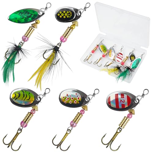Fishing Lures Spinnerbait Kit Rooster Bait Tail Fishing Lures Inline Spinner Baits Bass Salmon Trout Spoon Hard Metal Spinnerbaits for Saltwater Freshwater - style: 5pcs-(2.2"-2.36")-(0.13oz)