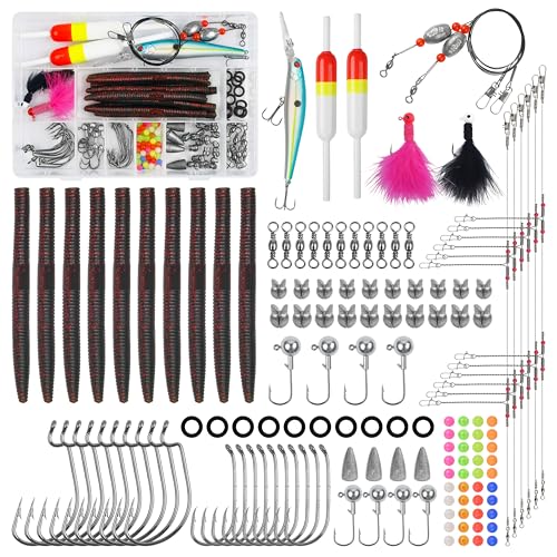 141pcs Surf Fishing Tackle Kit Saltwater Fishing Rigs Ocean Tackle Kit Various Accessories Include Slip Bobbers Bait Rigs Saltwater Lures Hooks Sinker Weights Swivel Bottom Rig