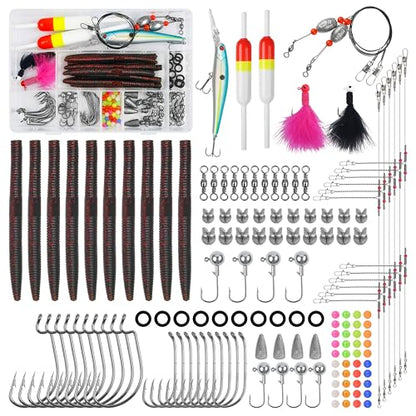 141pcs Surf Fishing Tackle Kit Saltwater Fishing Rigs Ocean Tackle Kit Various Accessories Include Slip Bobbers Bait Rigs Saltwater Lures Hooks Sinker Weights Swivel Bottom Rig