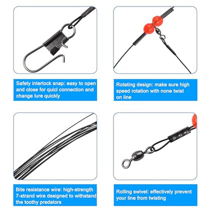 Fishing Leaders Saltwater Tackle Surf Fishing Rigs High Strength Steel Fishing Wire Leaders with Swivel Snaps Beads Gear Equipment for Lures Bait Hooks, 1Arm 2Arms & 3Arms - color: Black