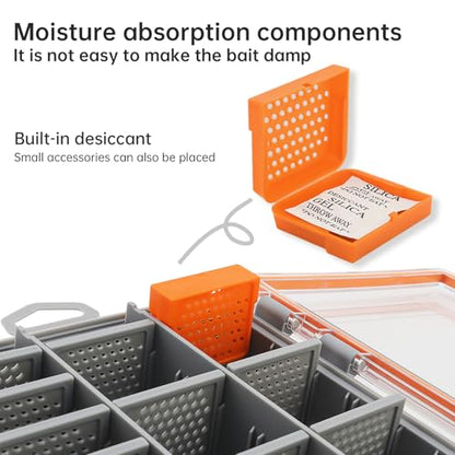 Conskyee Waterproof Fishing Tackle Box, Clear Terminal Tackle Storage Organizer with Removable Dividers, Portable Fishing Lure Box Bait Vault (Orange, S)