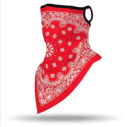 YAYOUREL Neck Gaiter Face Mask Bandanas for Men Women UV Face Scarf Cover Ear Loop Hole Facemask for Fishing Running Cycling - color: Red White