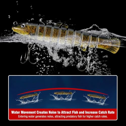 Multi-Species Killer Fishing Lures for Bass Trout Perch Pike Carp - Glow-in-the-Dark Multi Jointed Swimbaits with Bionic Texture, Water Movement Noise Attraction, Freshwater Lifelike Fishing Lures Kit