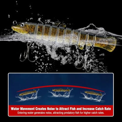 Multi-Species Killer Fishing Lures for Bass Trout Perch Pike Carp - Glow-in-the-Dark Multi Jointed Swimbaits with Bionic Texture, Water Movement Noise Attraction, Freshwater Lifelike Fishing Lures Kit
