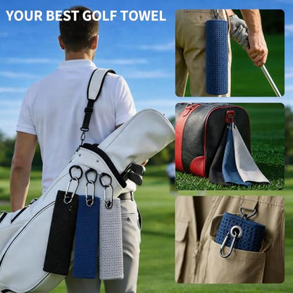 Fishing Towel with Clip,16" X 16",Waffle Pattern Effective Cleaning of Fishing Gear Accessories,Microfiber Absorbent Camping Towel for Men,Hiking Towel,Golf Towel,Pack of 3 (Black/Grey/Blue) - color: Black/Grey/Blue