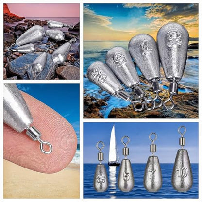 50Pcs Waterdrop Fishing Weights Sinkers Casting Fishing Weights Drop Shot Sinkers Catfishing Sinkers Lead Weights Sinkers with Barrel Swivels for Saltwater Freshwater Fishing-3/16oz(5g) - size: 3/8oz - 40 Pack