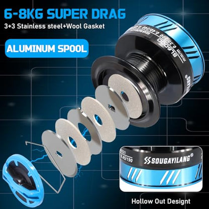 Sougayilang Spinning Combo – 5.2:1 Gear Ratio, 11+1 Bearings, IM7 Graphite 2-Piece Rod, 6'/7' M Power, Stainless Steel Guides for Bass, Walleye, Trout - size: 6'0''