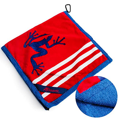 Frogger Amphibian 2-in-1 Patriotic Golf Towel with Wet and Dry Technology, Red/White/Blue, Premium Golf Bag Accessory with Carabiner Clip, Ultra Absorbent, for Golf Dads - color: Red/White/Blue