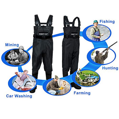 Night Cat Fishing Waders for Men Women Waterproof Hunting Chest Wader with Bootfoot Belt Breathable Lightweight Size 6 to 14 - color: Black, size: 13