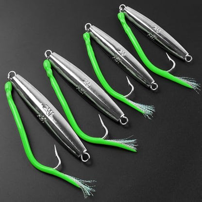 Saltwater Fishing Lures Diamond Jigs,3PCS Flat Metal Casting Jigging Spoon Baits with Teasers J Hooks for Surf Fishing Bluefish Striper Tuna Salmon Freshwater - color: Green, size: 6oz - 3pcs