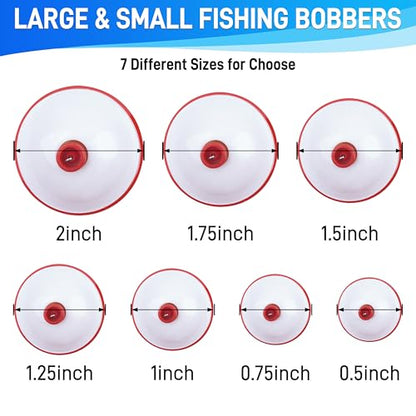 AGOOL Fishing Bobbers Set Snap Hard ABS on Red/White Fishing Floats Bobbers Push Button Round Buoy Floats Tackle Accessories Size: 0.5/0.75/1/1.25/1.5/1.75/2/2.5 Inch - size: 2.0 inch_pack of 10