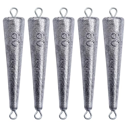 Through Wire Inline Torpedo Sinkers, Lead Double Ringed One Piece Wire Saltwater Fishing Torpedo Weights for Bottom Surf Fishing 1oz, 2oz, 3oz, 4oz, 5oz - size: 2 OZ, 5 PCs, style: C - Dual Ringed Conical Sinkers