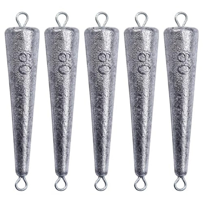 Through Wire Inline Torpedo Sinkers, Lead Double Ringed One Piece Wire Saltwater Fishing Torpedo Weights for Bottom Surf Fishing 1oz, 2oz, 3oz, 4oz, 5oz - size: 2 OZ, 5 PCs, style: C - Dual Ringed Conical Sinkers