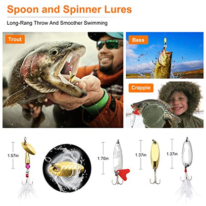 TCMBY Fishing Lures Bait Tackle Kit Set for Freshwater Trout Bass Fishing, Including Accessories, Fishing Tackle Box, Crankbait, Spoon, Hooks, Fishing Gear and Equipment for Starter Beginner.
