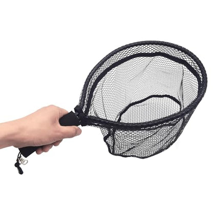 Aluminum Alloy Mini Fly Fishing Net - Soft Rubber Mesh Kayak & Trout Landing Net - Catch and Release - color: Black