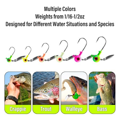 Dr.Fish 10 Pack Underspin Jigs Heads Freshwater Fishing Jig Spinner Stand up Swimbait Bass Walleye Fishing Hooks Willow Blade Round Bottom - color: Firetiger, size: 1/16oz