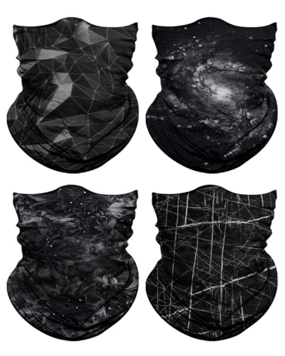 4Pack Neck Gaiter for Men Women Face Cover Mask Head Wrap Balaclava Headwear Bandana Headband Magic Scarf - color: A-blackcombo-1