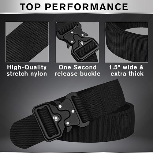 TECEUM Tactical Belt – Heavy-Duty & Quick Release – Military, Work, Rigger, Duty & Utility Belt for Men - color: Buckle 3 - Black, style: Medium-for Waist 36"-42" (Length 49")