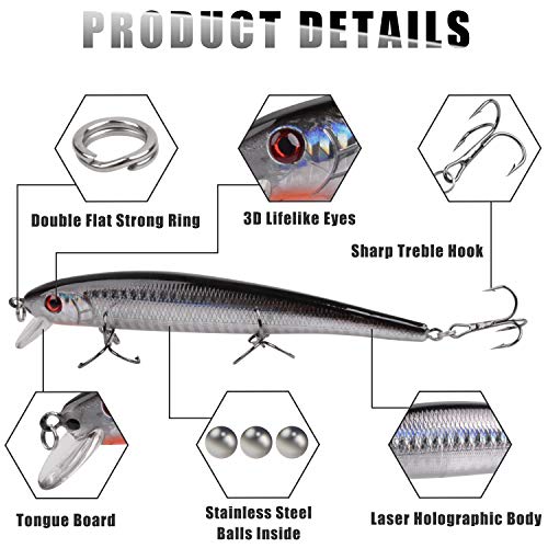 Bass Fishing Lures Kit, Minnow CrankBait VIB Pencil Popper Sinking Wobbler Hard Bait Lures for Bass Trout Walleye Redfish Freshwater Saltwater - color: Combo G-6pcs