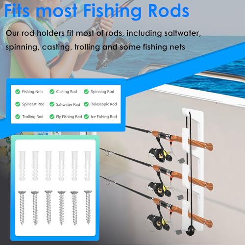 Horizontal Fishing Rod Holder, White Plastic Wall Mounted Fishing Rod Rack, Fishing Pole Holders for Boat, Garage, Pack of 2