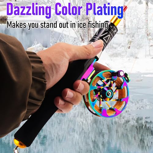 Alwonder Ice Fishing Reel Dazzling Color, CNC-Machined Aluminum Ultra-Lightweight and Durable Inline Ice Fishing Reel, Smooth Right Hand Ice Reels Fishing Gear - size: Size S