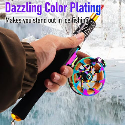 Alwonder Ice Fishing Reel Dazzling Color, CNC-Machined Aluminum Ultra-Lightweight and Durable Inline Ice Fishing Reel, Smooth Right Hand Ice Reels Fishing Gear - size: Size L