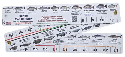 Florida Fish I.D. Ruler – 33.75” Folding Ruler Showing 27 Common Florida Fish in True-to-Life Color Photographs and Their Current FWC Rules with Highlighted Slot Bracket Zones