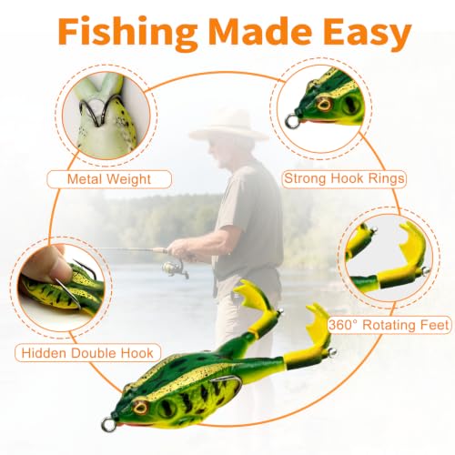 Keenjorika Soft Frog Fishing Lures 3 Pack, Topwater Floating Weedless Frog Baits with Rotating Kicking Legs, Lifelike Soft Swimbaits for Bass, Trout, Snakehead Fishing, Freshwater & Saltwater - color: 1/5/7