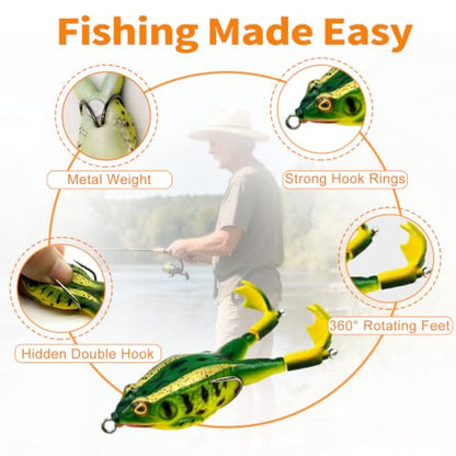Keenjorika Soft Frog Fishing Lures 3 Pack, Topwater Floating Weedless Frog Baits with Rotating Kicking Legs, Lifelike Soft Swimbaits for Bass, Trout, Snakehead Fishing, Freshwater & Saltwater - color: 1/5/7