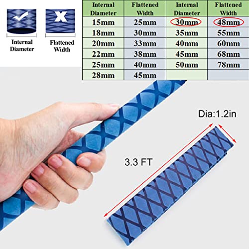 3.3 FT Dia 1.2'' Fishing Rod Shrink Wrap Tubing Heat Shrink Grip Non Slip Waterproof Hand Grip Wrap, Blue - size: Dia 30mm-1.2''(3.3 feet,Blue)