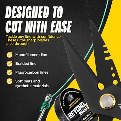 Beyond Fishing 6.5" Pro Fishing Shears Dual Serrated Blades, Fishing Braided Line Scissors with Titanium Coating, Non-Slip Grip & Multifunction Tool, Includes Hard Molded Locking Sheath - color: Omnipro - Yellow