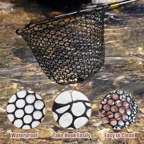 Fishing Landing Net Trout Net Replacement Netting with Rubber Mesh for Fish Fly and Fishing Landing - color: Black Rubber Fishing Net, size: Dia 25cm*Dep 18cm(Cir 85cm)