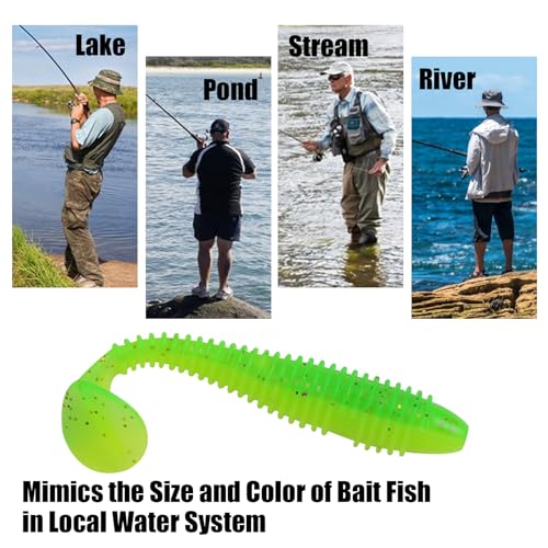 Paddle Tail Swimbaits, 2.5 inch/3inch Soft Lures Fishing Trout Crappie Bass for Freshwater and Saltwater 75PCS/60PCS - color: Green Bean, size: 3 inch, 60 PCs