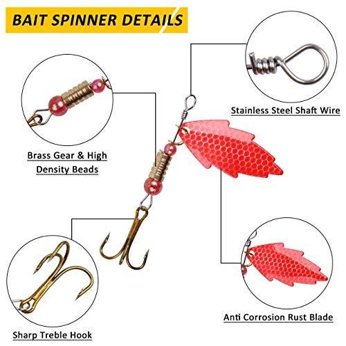 Rooster Bait Tail Fishing Lures Kit Spinner Baits Trout Lures Spoon Lures Bass Lures Hard Bait Bass Lures Crankbaits for Bass Pike Trout Salmon Crappie Walleye Fishing - color: 60pcs Fish Lures Set