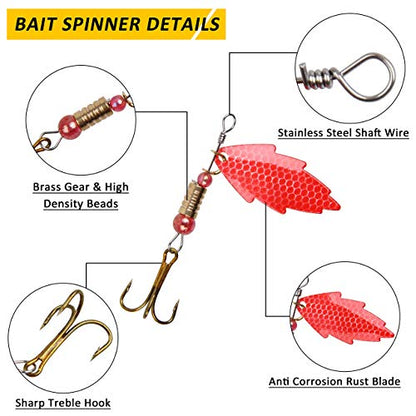 Rooster Bait Tail Fishing Lures Kit Spinner Baits Trout Lures Spoon Lures Bass Lures Hard Bait Bass Lures Crankbaits for Bass Pike Trout Salmon Crappie Walleye Fishing - color: 60pcs Fish Lures Set