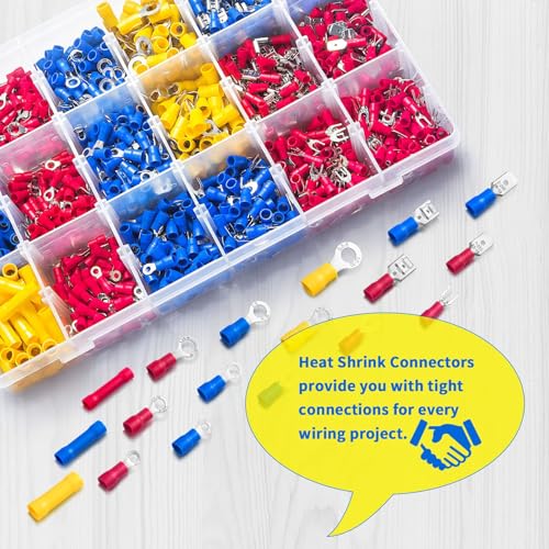 1200PCS Electrical Connector Kit - Automotive Insulated Crimp Terminals | Rings, Forks, Female Spades, Male Spades, Butt Crimp Electrical Connectors